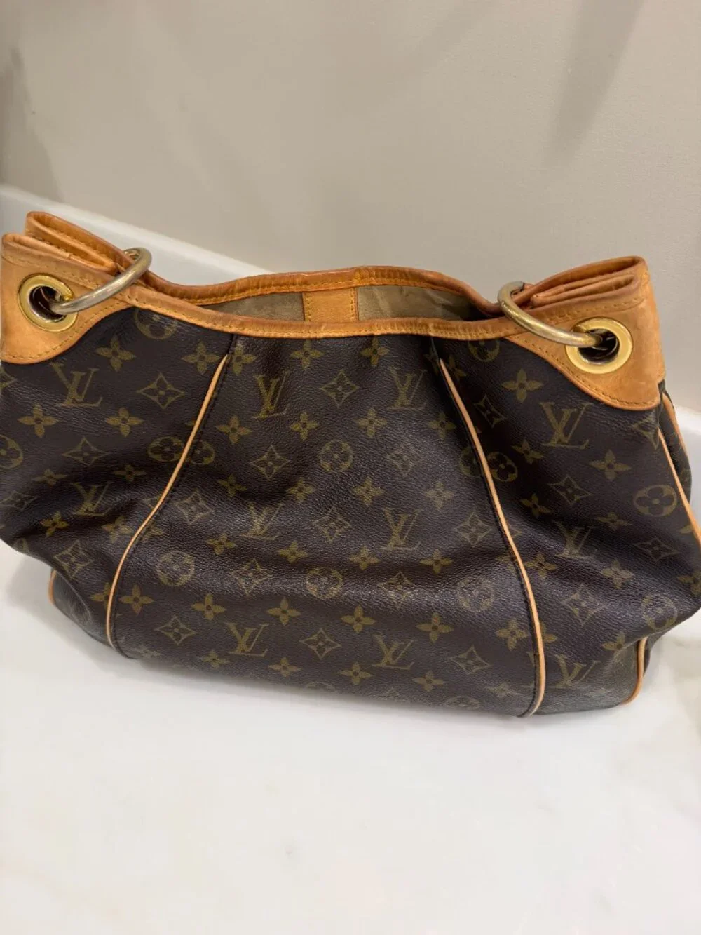Louis Vuitton Brown Monogram Galleria GM Shoulder Bag with Tan Trim